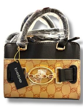 🖤✨ Bebe Leilani Monogram Handle Crossbody Almond Black NWT